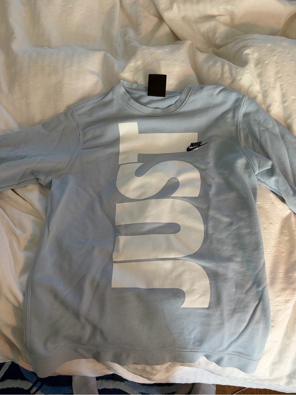 Nike Light Blue Crewneck with White 'Just' Graphic